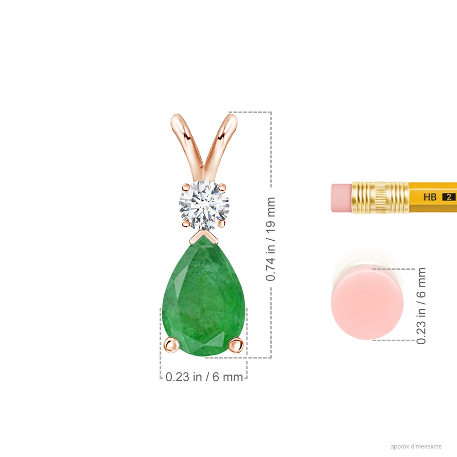 9x6mm A Prong-Set Emerald Teardrop V-Bale Pendant with Diamond in 18K Rose Gold ruler