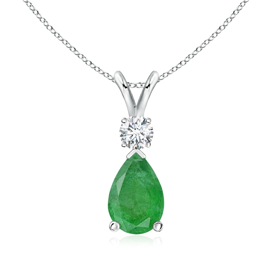 9x6mm A Prong-Set Emerald Teardrop V-Bale Pendant with Diamond in 18K White Gold 