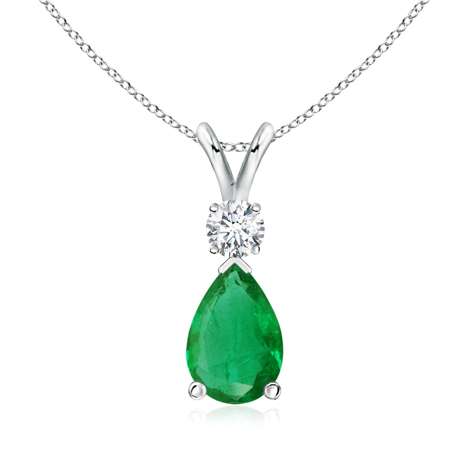 9x6mm AA Prong-Set Emerald Teardrop V-Bale Pendant with Diamond in S999 Silver 