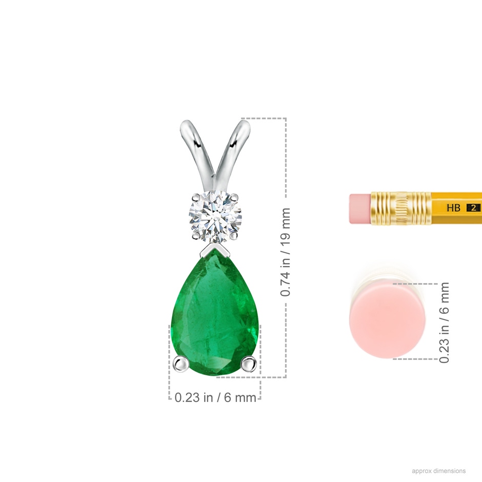 9x6mm AA Prong-Set Emerald Teardrop V-Bale Pendant with Diamond in S999 Silver ruler