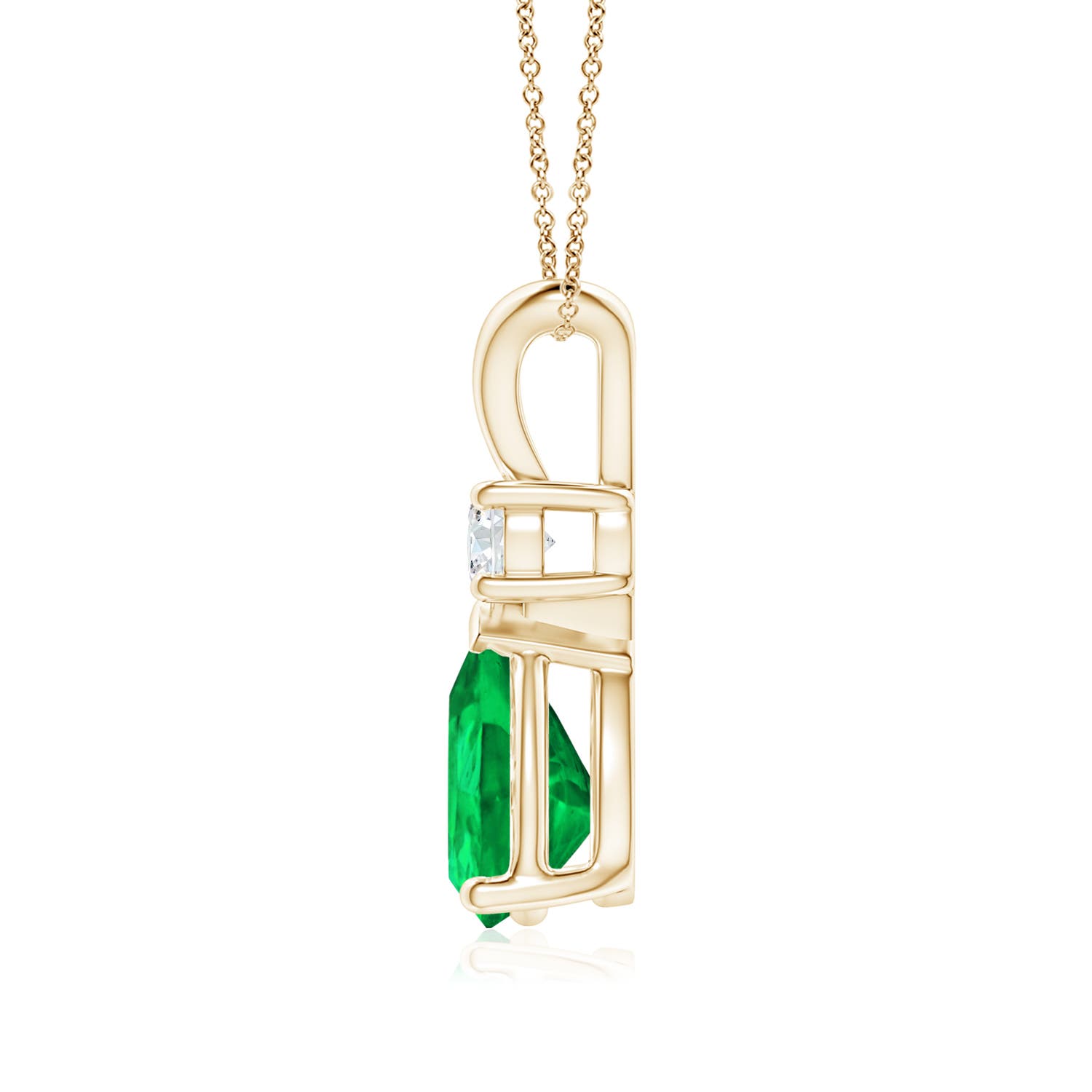 9x6mm AAA Prong-Set Emerald Teardrop V-Bale Pendant with Diamond in 18K Yellow Gold - side 4