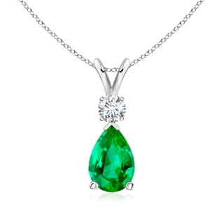 9x6mm AAA Emerald Teardrop Pendant with Diamond in P950 Platinum