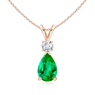 9x6mm AAA Emerald Teardrop Pendant with Diamond in Rose Gold