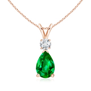 9x6mm AAAA Emerald Teardrop Pendant with Diamond in 9K Rose Gold