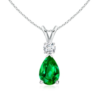 9x6mm AAAA Emerald Teardrop Pendant with Diamond in P950 Platinum