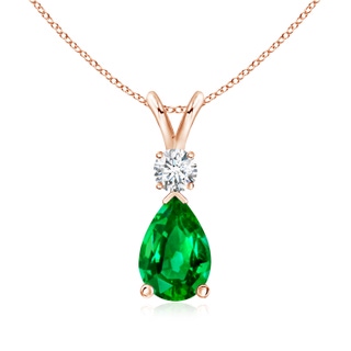 9x6mm AAAA Emerald Teardrop Pendant with Diamond in Rose Gold