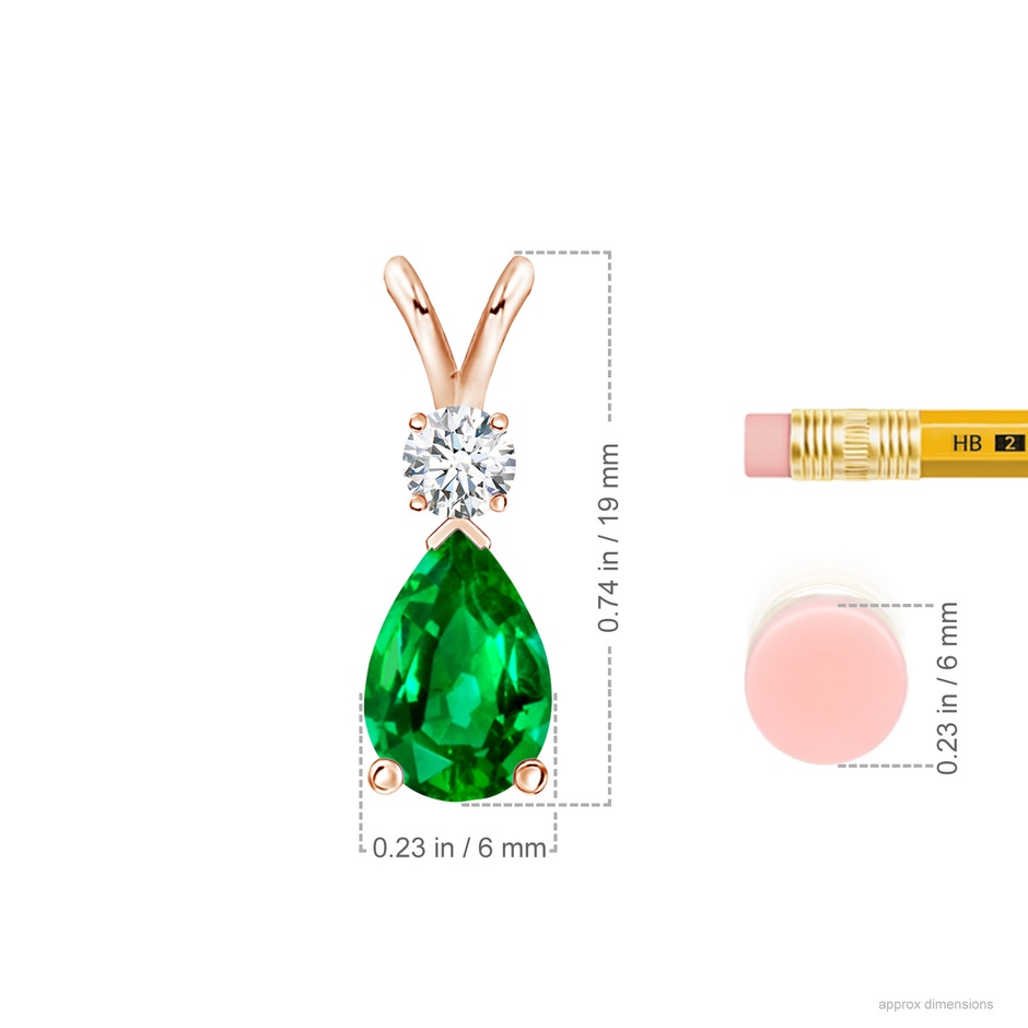 9x6mm AAAA Prong-Set Emerald Teardrop V-Bale Pendant with Diamond in Rose Gold ruler