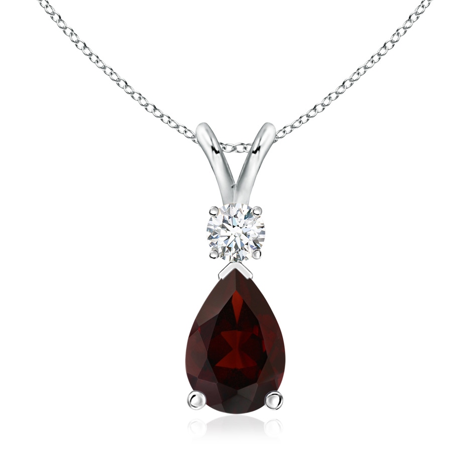 10x7mm A Prong-Set Garnet Teardrop V-Bale Pendant with Diamond in P950 Platinum 
