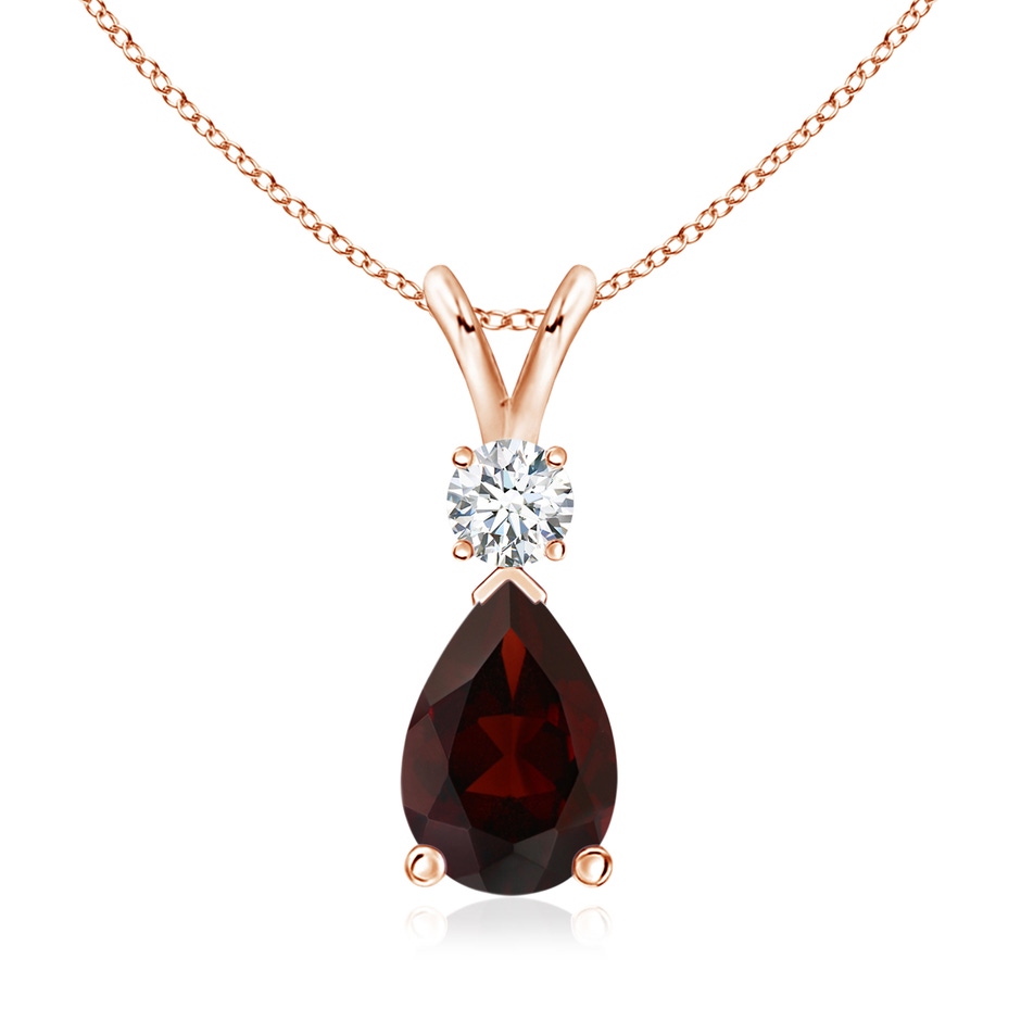 10x7mm A Prong-Set Garnet Teardrop V-Bale Pendant with Diamond in Rose Gold 