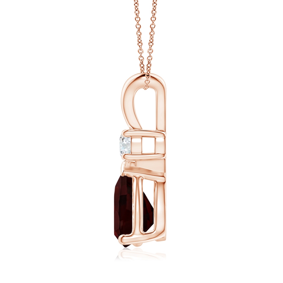 10x7mm A Prong-Set Garnet Teardrop V-Bale Pendant with Diamond in Rose Gold side 199