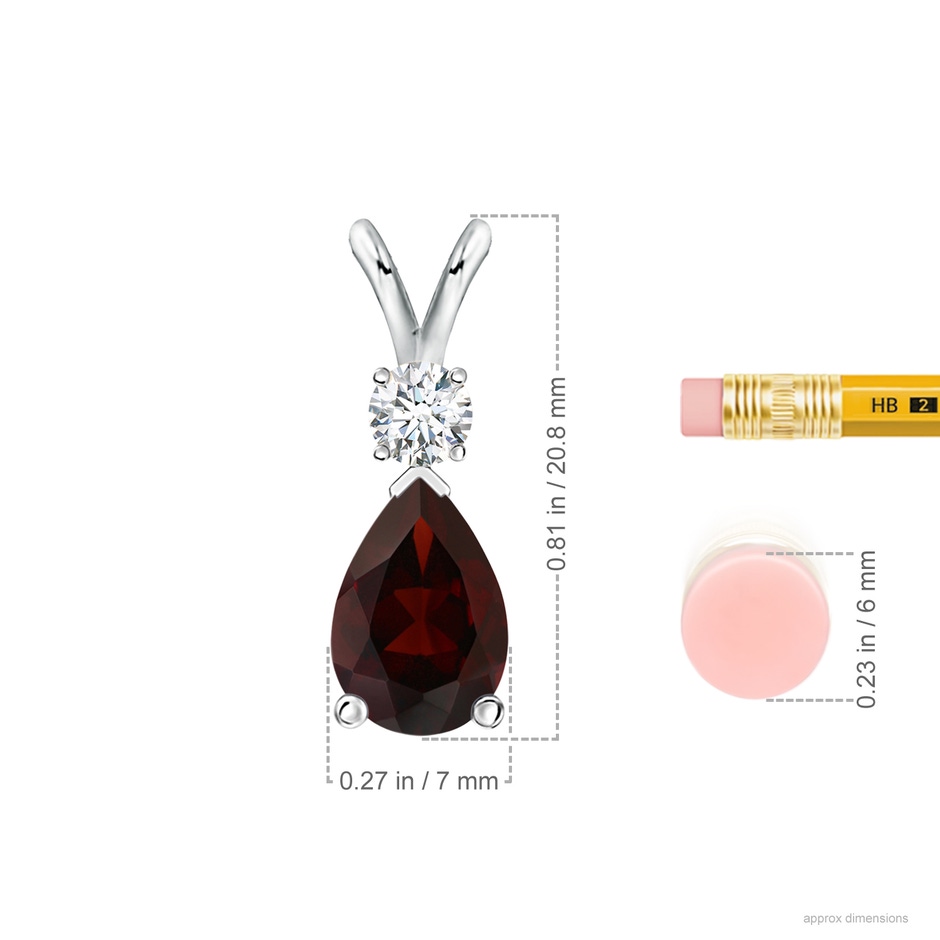 10x7mm A Prong-Set Garnet Teardrop V-Bale Pendant with Diamond in White Gold ruler