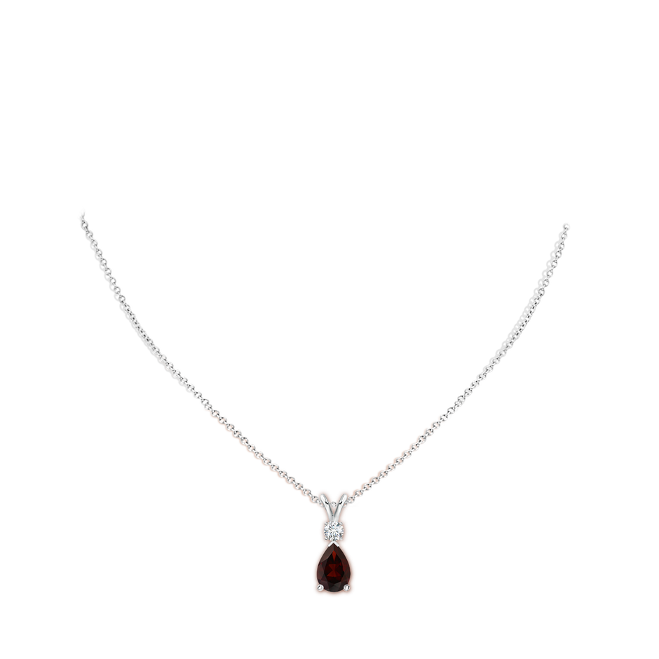 10x7mm A Prong-Set Garnet Teardrop V-Bale Pendant with Diamond in White Gold pen