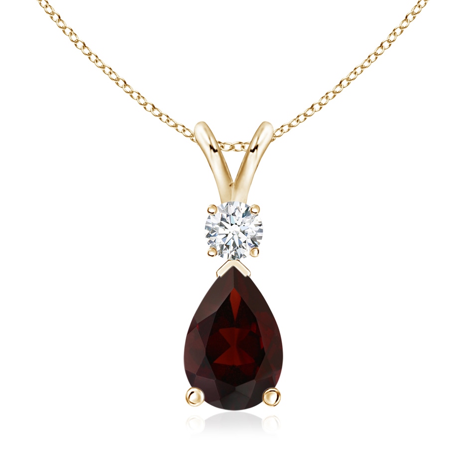 10x7mm A Prong-Set Garnet Teardrop V-Bale Pendant with Diamond in Yellow Gold 