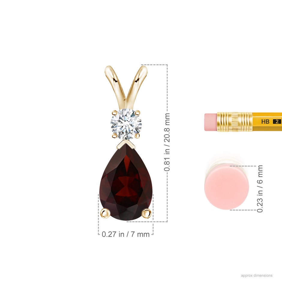 10x7mm A Prong-Set Garnet Teardrop V-Bale Pendant with Diamond in Yellow Gold ruler