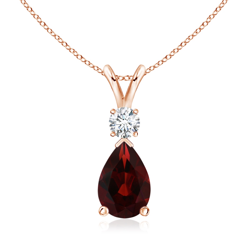 10x7mm AA Prong-Set Garnet Teardrop V-Bale Pendant with Diamond in Rose Gold 