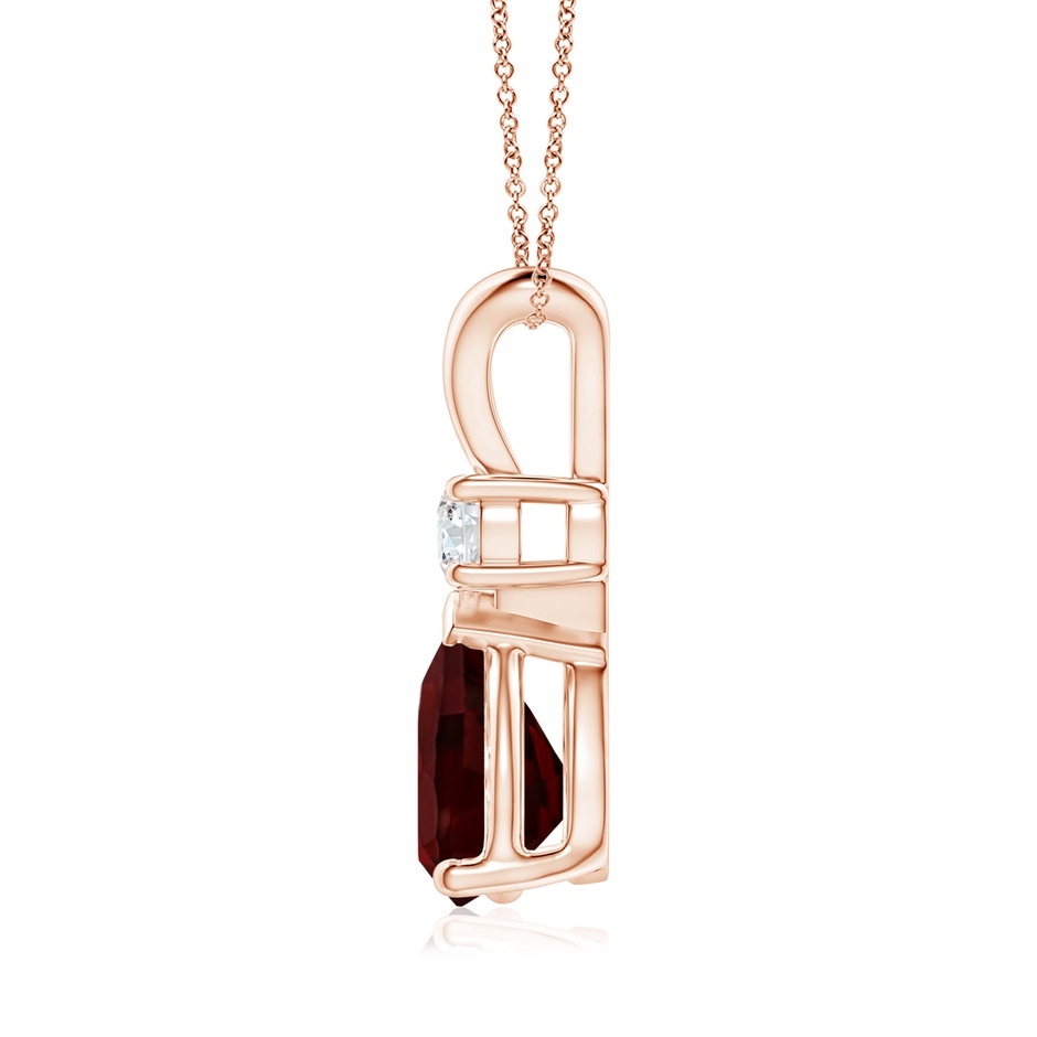 10x7mm AA Prong-Set Garnet Teardrop V-Bale Pendant with Diamond in Rose Gold side 199