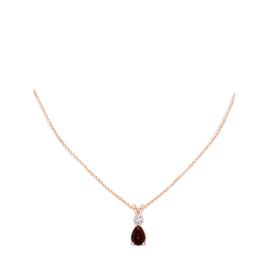 10x7mm AA Prong-Set Garnet Teardrop V-Bale Pendant with Diamond in Rose Gold pen