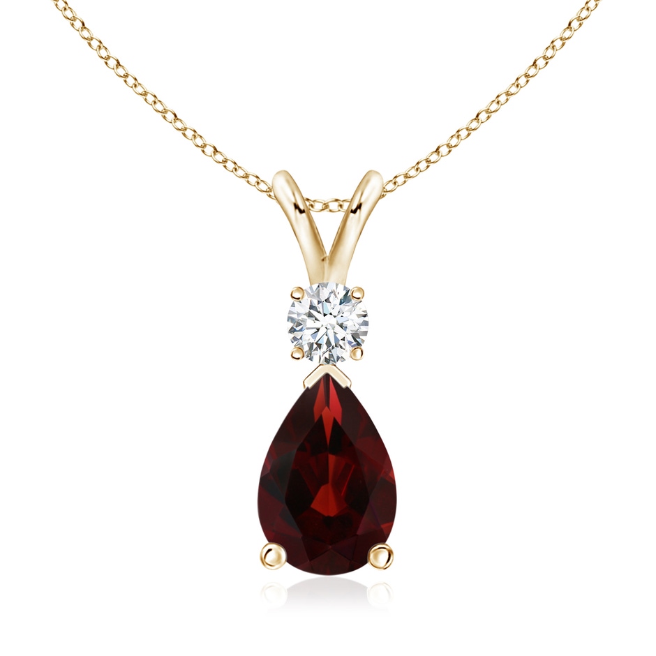 10x7mm AA Prong-Set Garnet Teardrop V-Bale Pendant with Diamond in Yellow Gold 