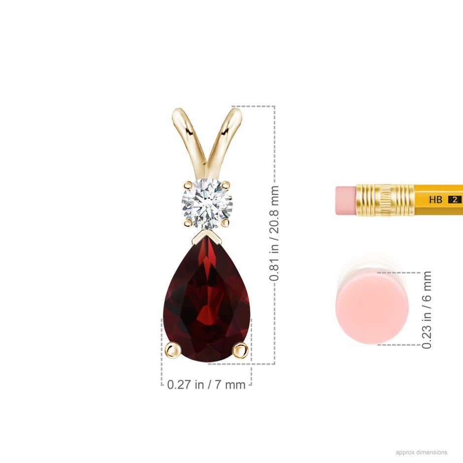 10x7mm AA Prong-Set Garnet Teardrop V-Bale Pendant with Diamond in Yellow Gold ruler