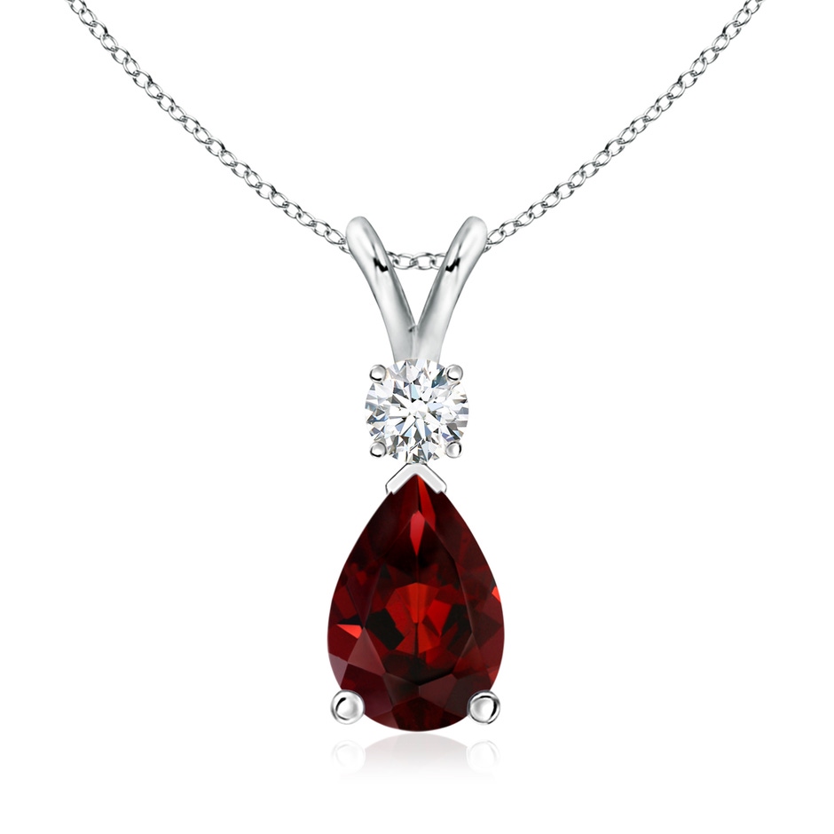10x7mm AAA Prong-Set Garnet Teardrop V-Bale Pendant with Diamond in White Gold 