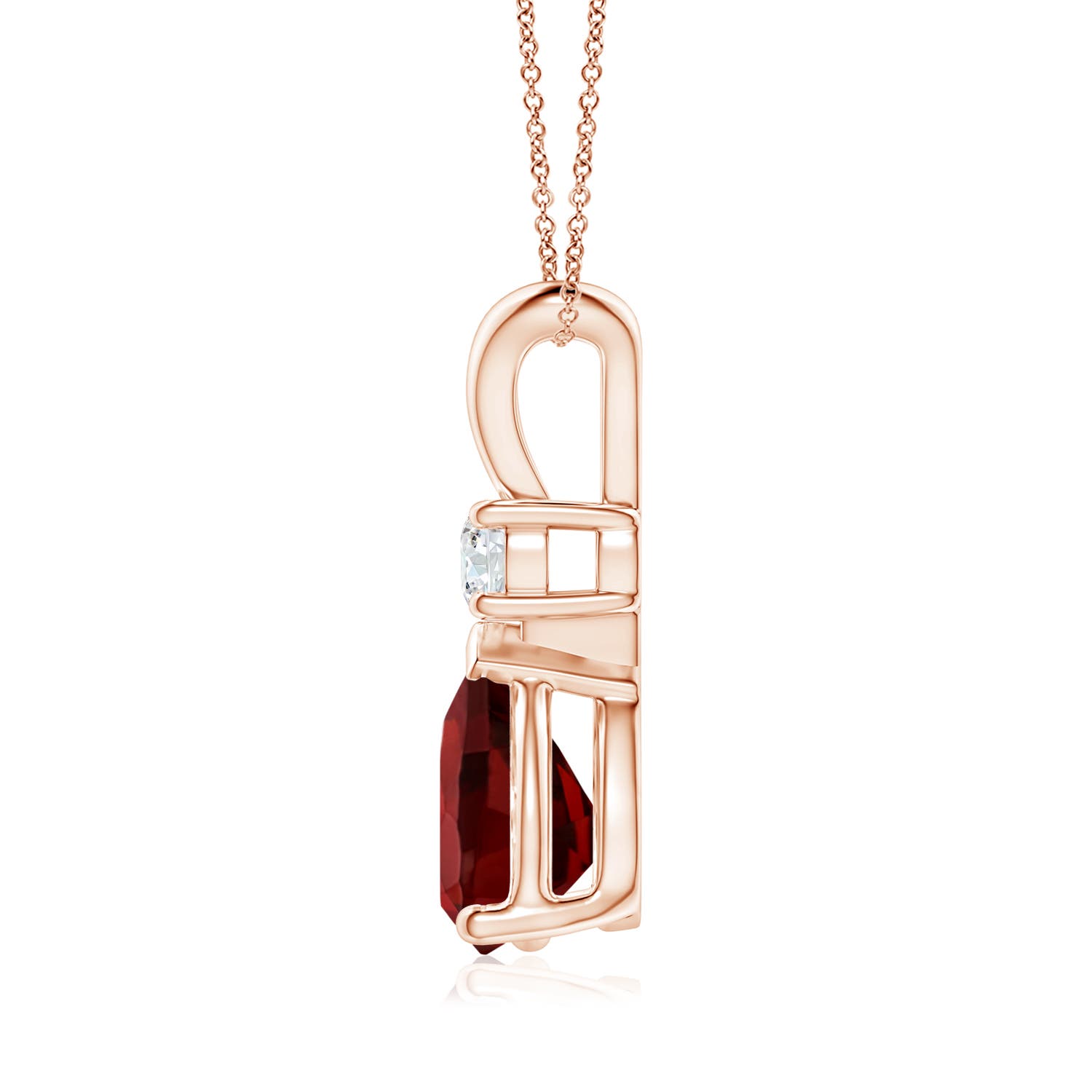 10x7mm AAAA Prong-Set Garnet Teardrop V-Bale Pendant with Diamond in 18K Rose Gold