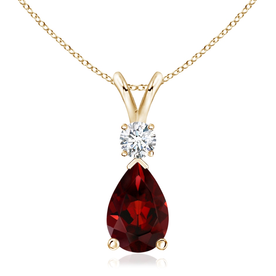 12x8mm AAA Prong-Set Garnet Teardrop V-Bale Pendant with Diamond in Yellow Gold 