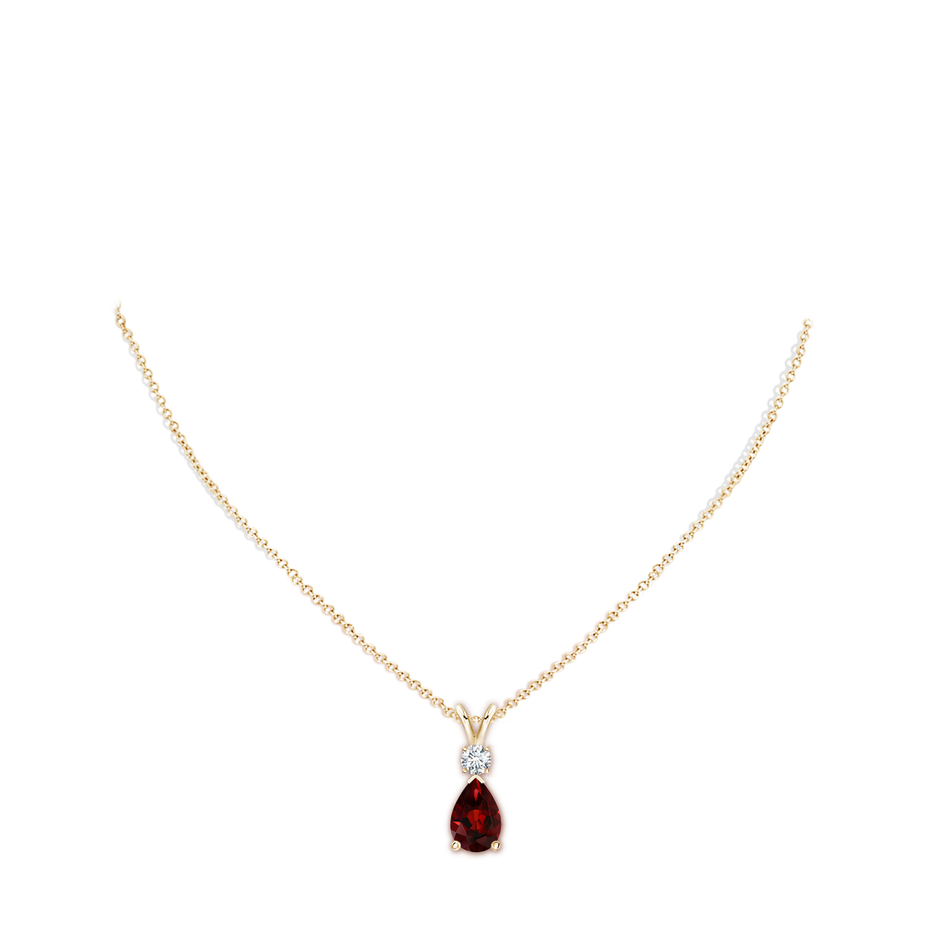 12x8mm AAA Prong-Set Garnet Teardrop V-Bale Pendant with Diamond in Yellow Gold pen