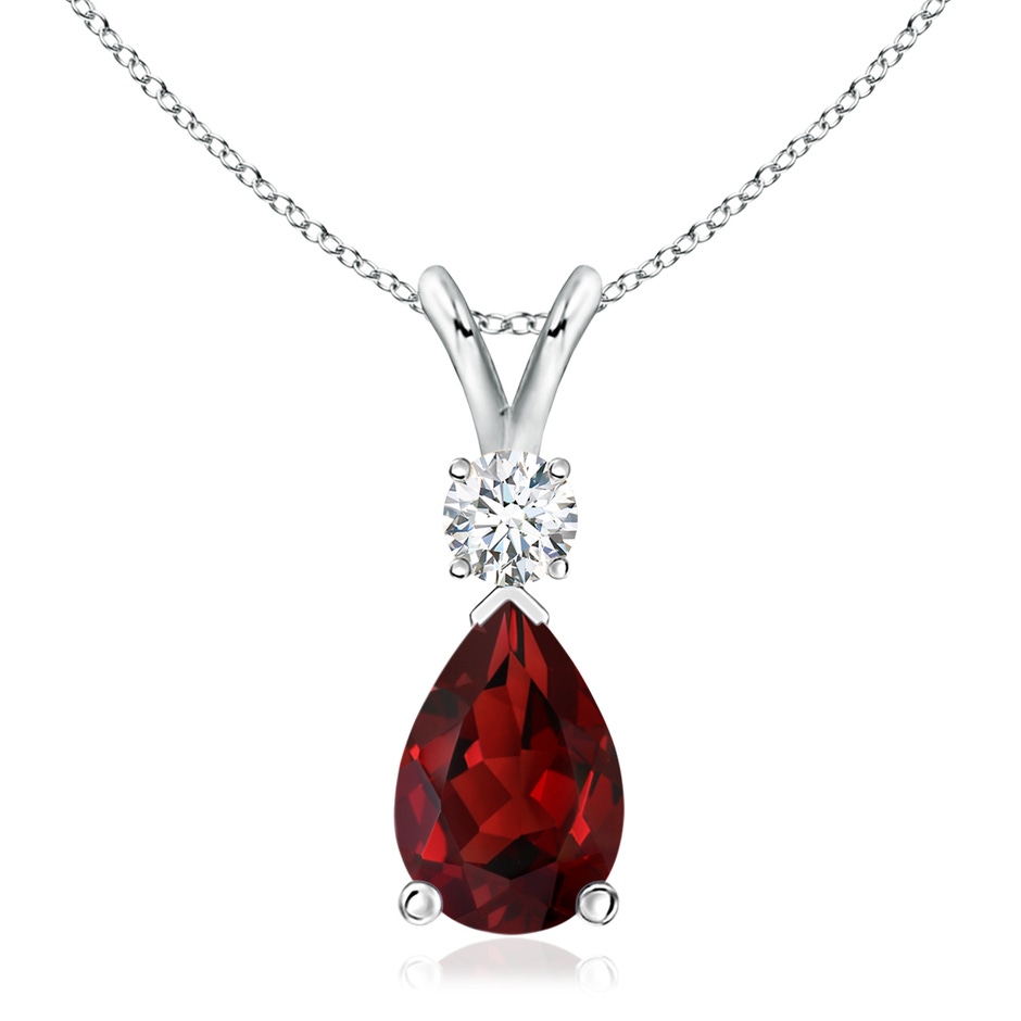 12x8mm AAAA Prong-Set Garnet Teardrop V-Bale Pendant with Diamond in White Gold 