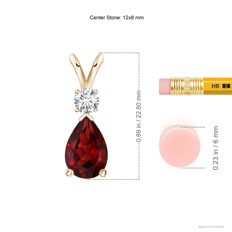 12x8mm AAAA Garnet Teardrop Pendant with Diamond in Yellow Gold ruler