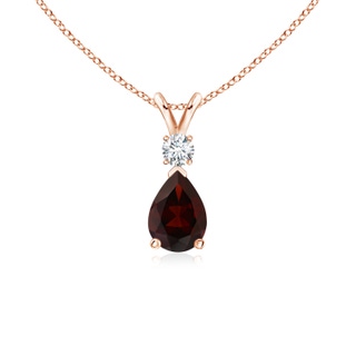 7x5mm A Prong-Set Garnet Teardrop V-Bale Pendant with Diamond in 9K Rose Gold
