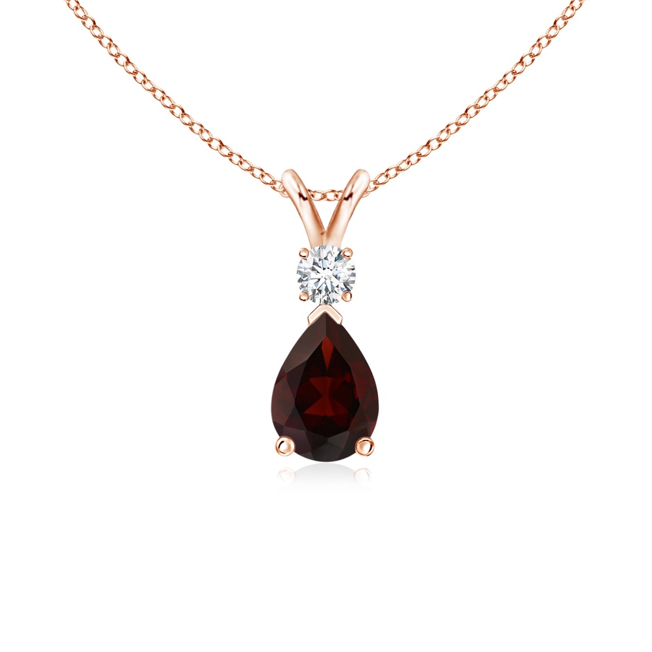 7x5mm A Prong-Set Garnet Teardrop V-Bale Pendant with Diamond in 9K Rose Gold 