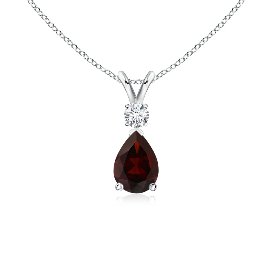 7x5mm A Prong-Set Garnet Teardrop V-Bale Pendant with Diamond in P950 Platinum 