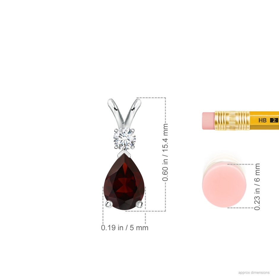 7x5mm A Prong-Set Garnet Teardrop V-Bale Pendant with Diamond in White Gold ruler