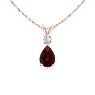 7x5mm AA Prong-Set Garnet Teardrop V-Bale Pendant with Diamond in Rose Gold