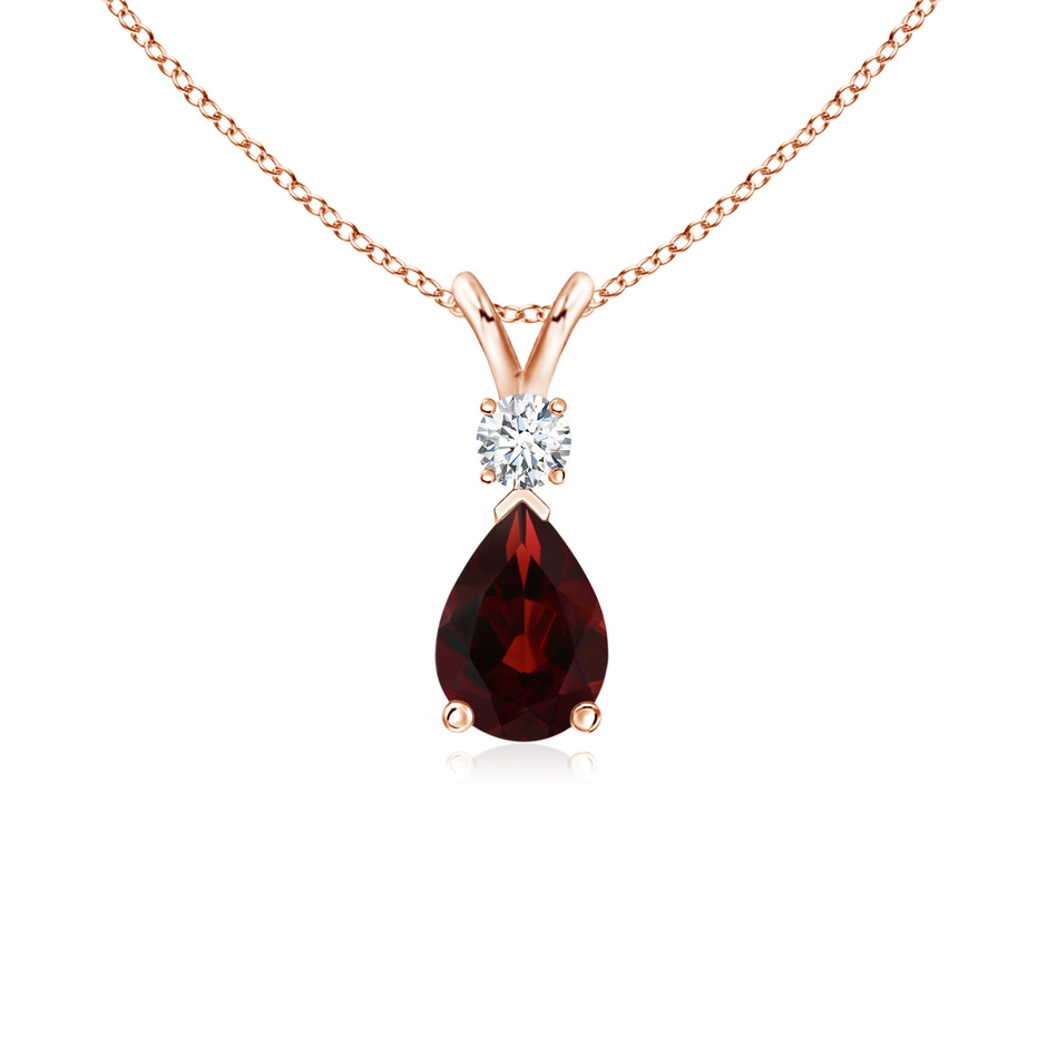 7x5mm AA Prong-Set Garnet Teardrop V-Bale Pendant with Diamond in Rose Gold 