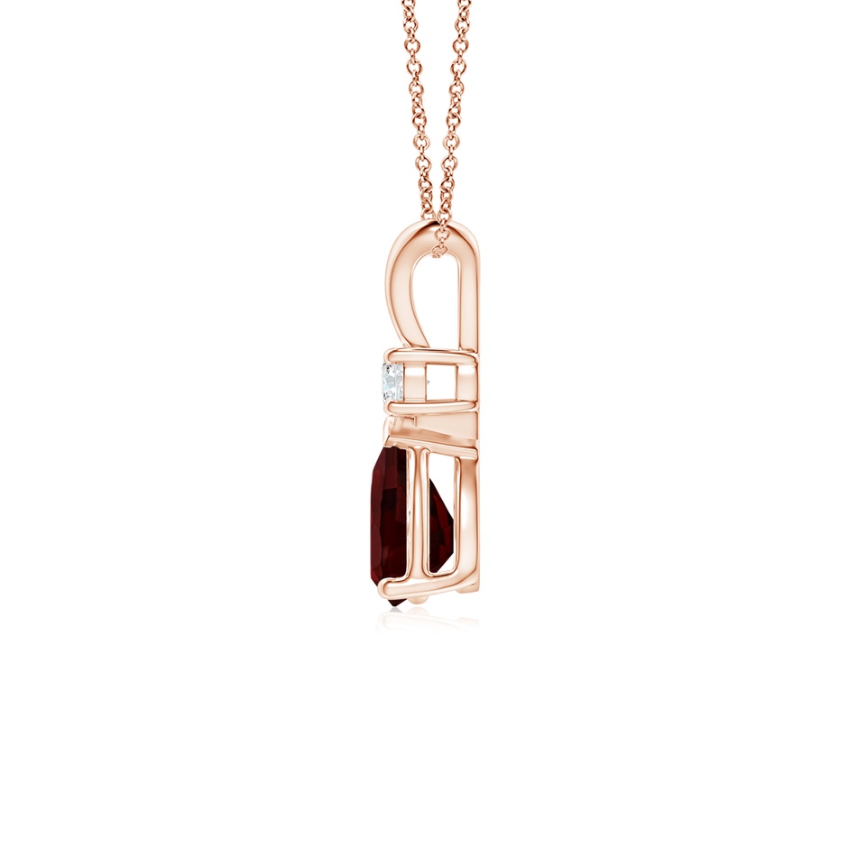 7x5mm AA Prong-Set Garnet Teardrop V-Bale Pendant with Diamond in Rose Gold side 199