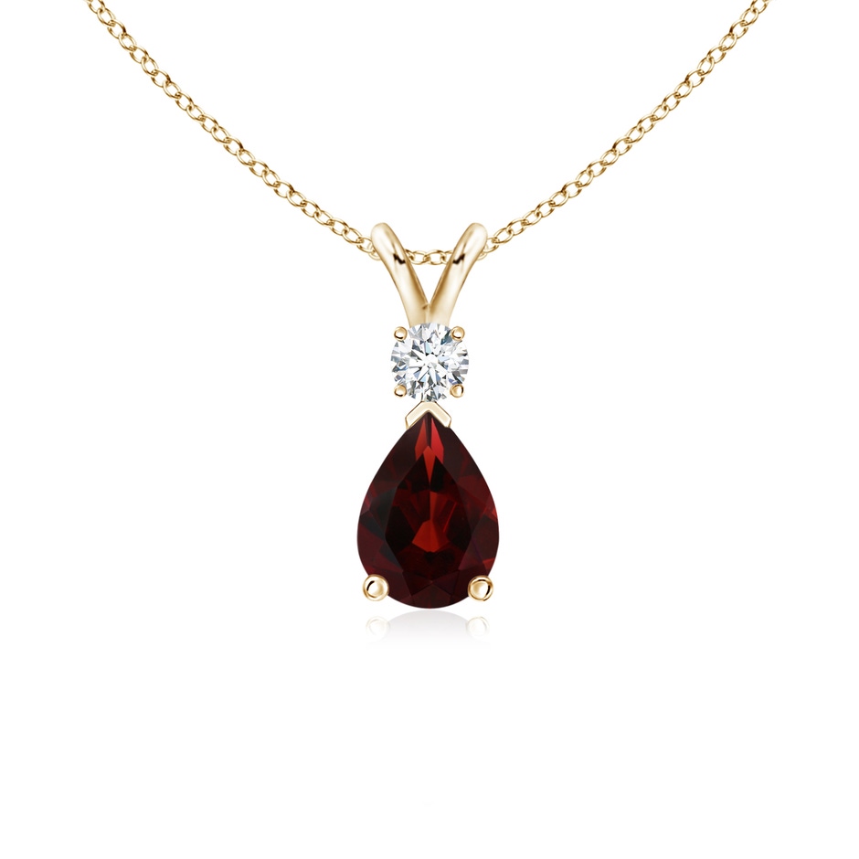 7x5mm AA Prong-Set Garnet Teardrop V-Bale Pendant with Diamond in Yellow Gold 