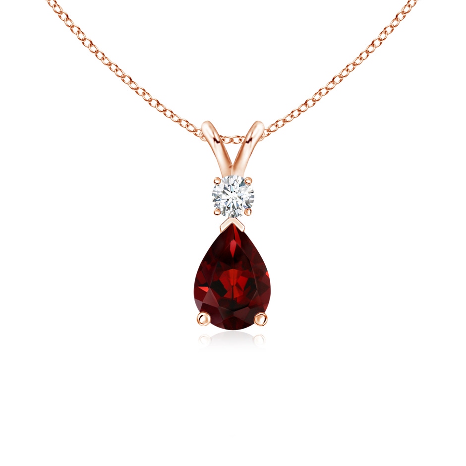 7x5mm AAA Prong-Set Garnet Teardrop V-Bale Pendant with Diamond in 9K Rose Gold 