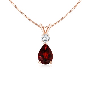 7x5mm AAA Prong-Set Garnet Teardrop V-Bale Pendant with Diamond in Rose Gold