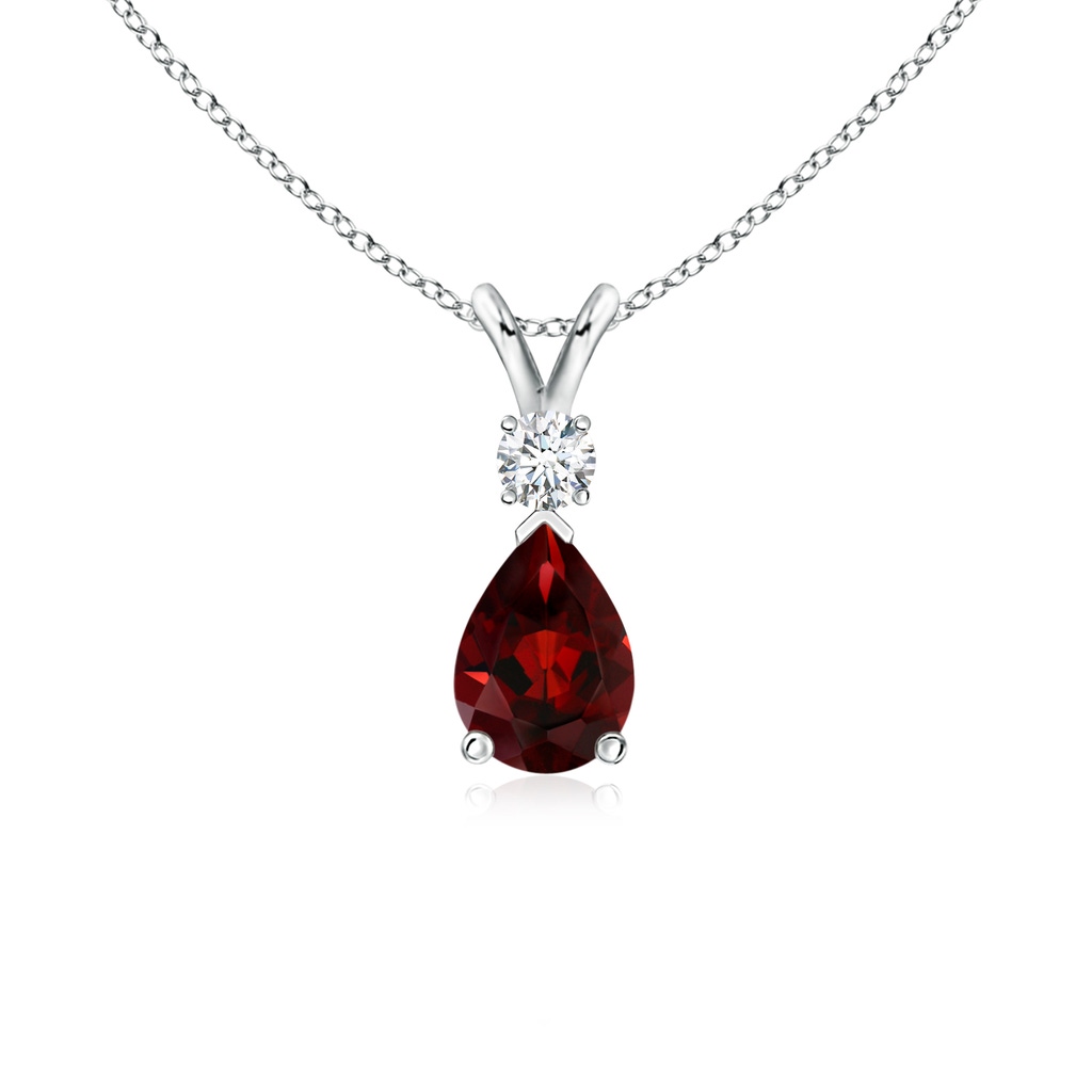 7x5mm AAA Garnet Teardrop Pendant with Diamond in White Gold 