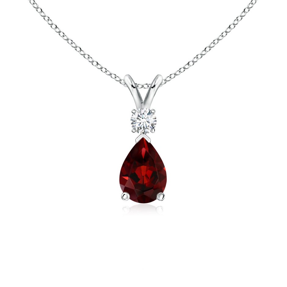 7x5mm AAA Garnet Teardrop Pendant with Diamond in White Gold 