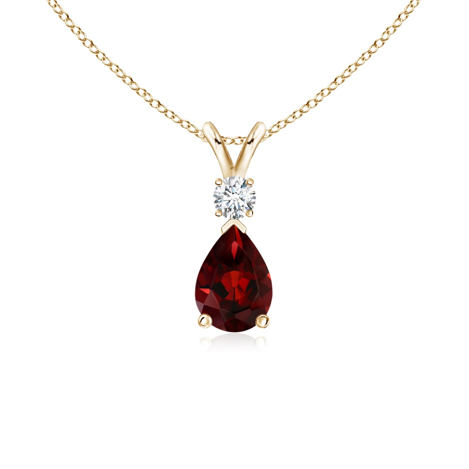 7x5mm AAA Prong-Set Garnet Teardrop V-Bale Pendant with Diamond in Yellow Gold 