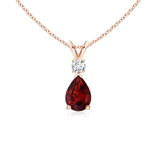 7x5mm AAAA Prong-Set Garnet Teardrop V-Bale Pendant with Diamond in 9K Rose Gold