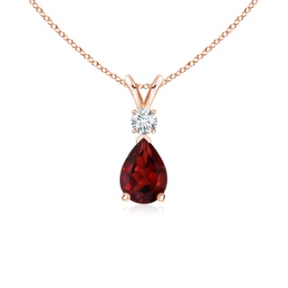 7x5mm AAAA Garnet Teardrop Pendant with Diamond in Rose Gold