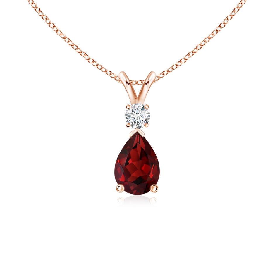 7x5mm AAAA Prong-Set Garnet Teardrop V-Bale Pendant with Diamond in Rose Gold 
