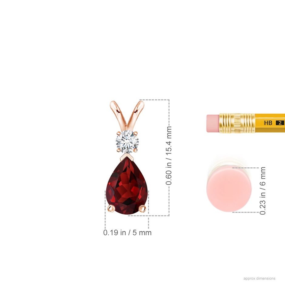 7x5mm AAAA Prong-Set Garnet Teardrop V-Bale Pendant with Diamond in Rose Gold ruler