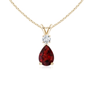 7x5mm AAAA Garnet Teardrop Pendant with Diamond in Yellow Gold