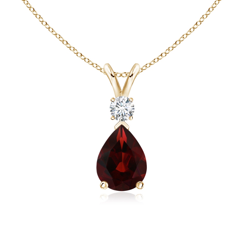 8x6mm AA Prong-Set Garnet Teardrop V-Bale Pendant with Diamond in Yellow Gold 
