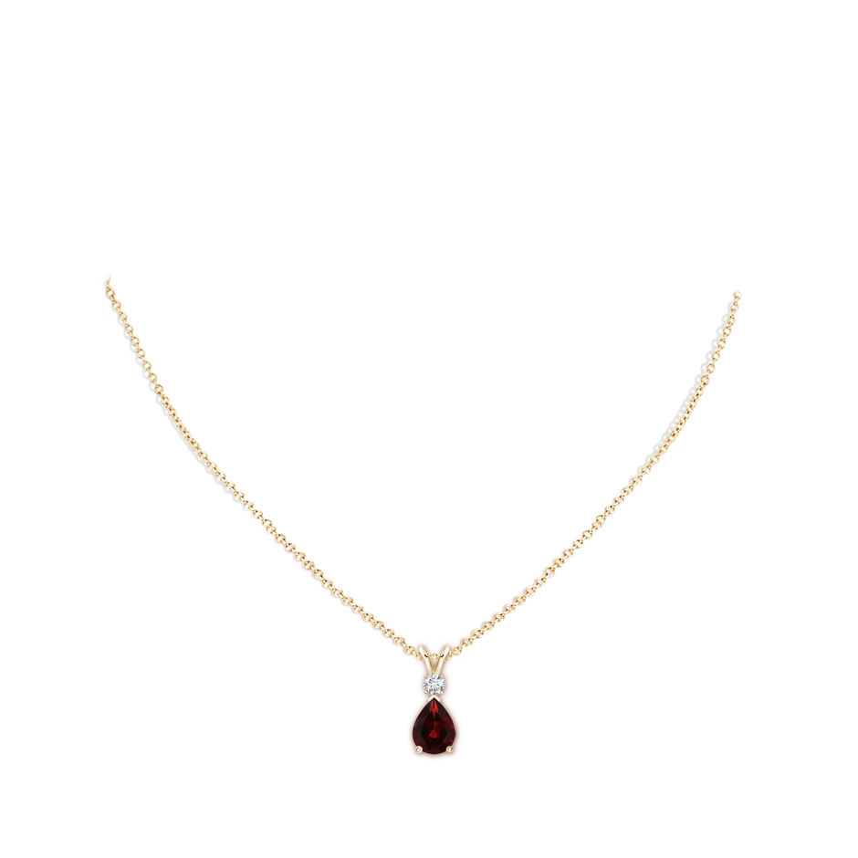 8x6mm AA Prong-Set Garnet Teardrop V-Bale Pendant with Diamond in Yellow Gold pen