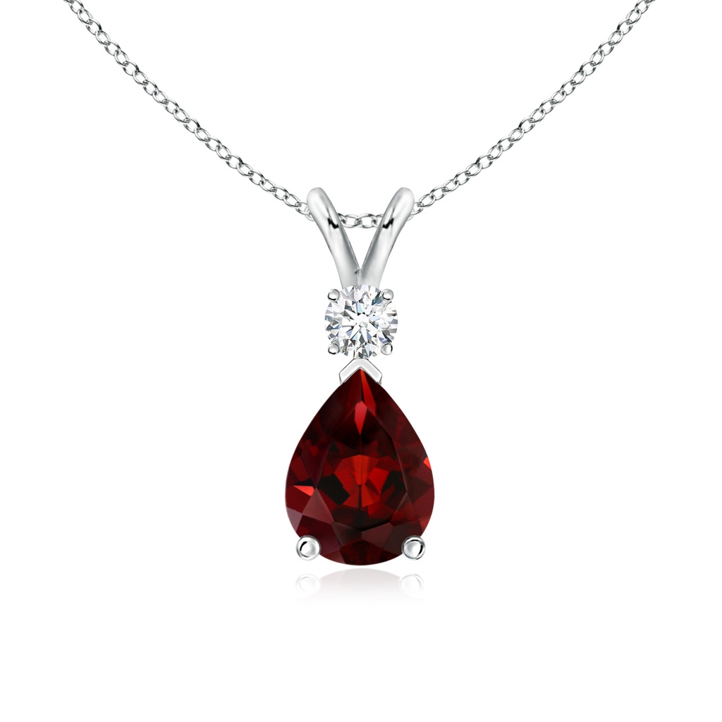 8x6mm AAA Garnet Teardrop Pendant with Diamond in White Gold 